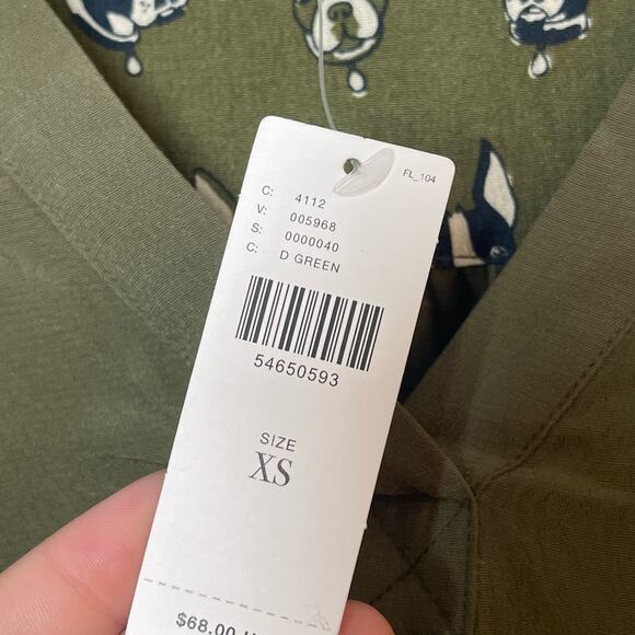 New Anthropologie Porridge Aiden Shirt Olive Green Size XS Frenchie Dog Detail - Picture 7 of 13